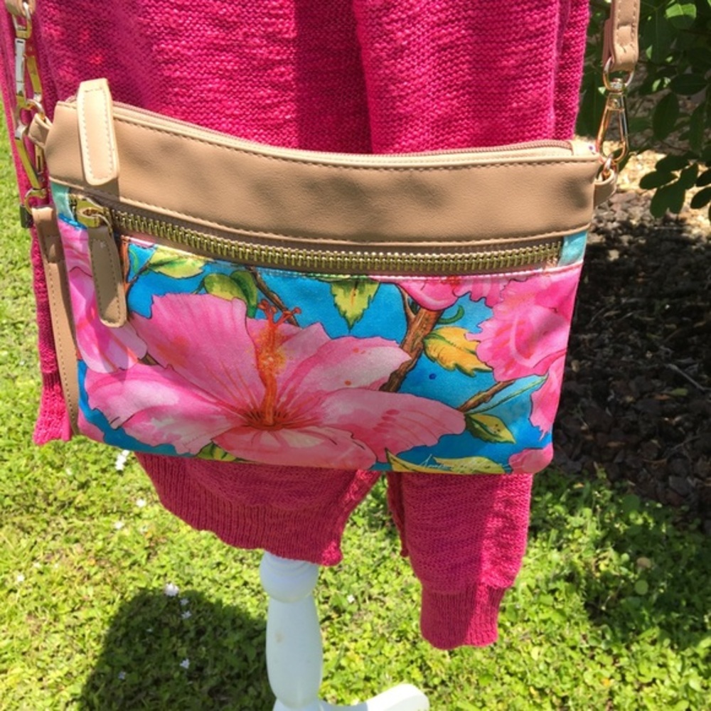 Amber H Moran crossbody/ clutch pink &blue flowers bag